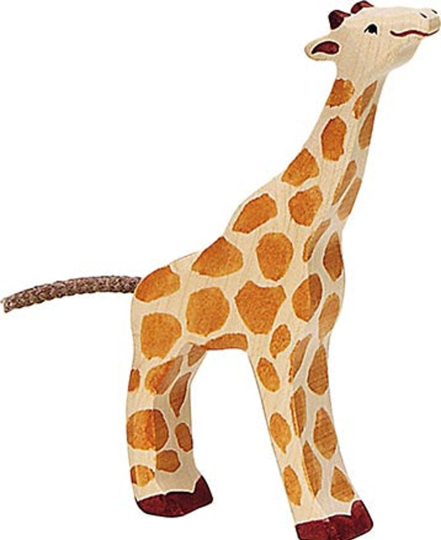 Play & Learn Holztiger Wooden Figures | Small Feeding Giraffe Wooden Figure