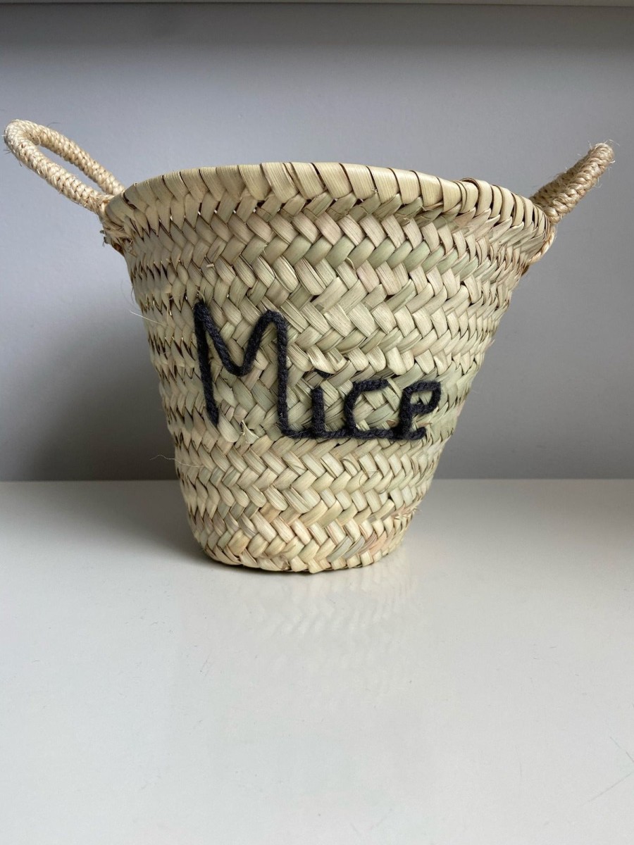 @Home edit58 Baskets & Suitcases | Embroidered 'Mice' Mini Basket | Grey