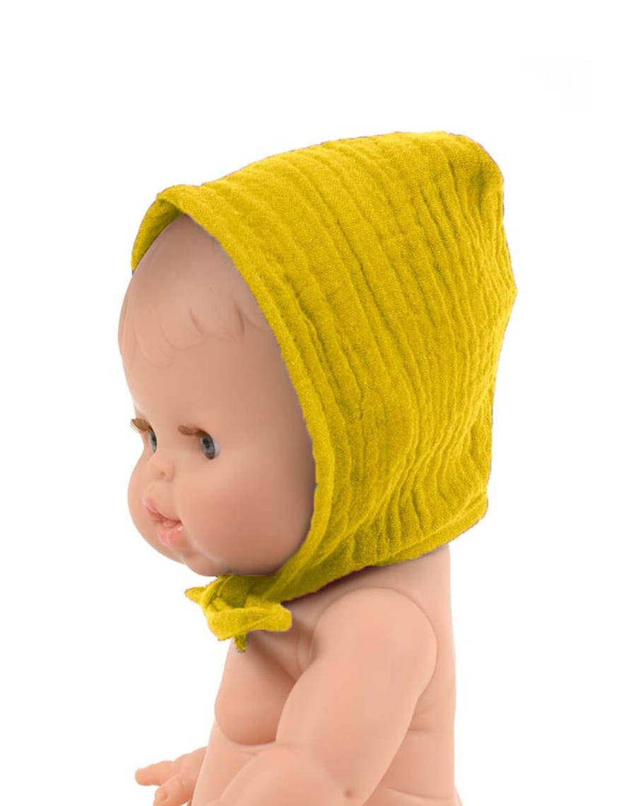 Play & Learn Minikane Dolls & Accessories | Round Bonnet Double Gauze Cotton In Mustard For Gordis Dolls By Minikane