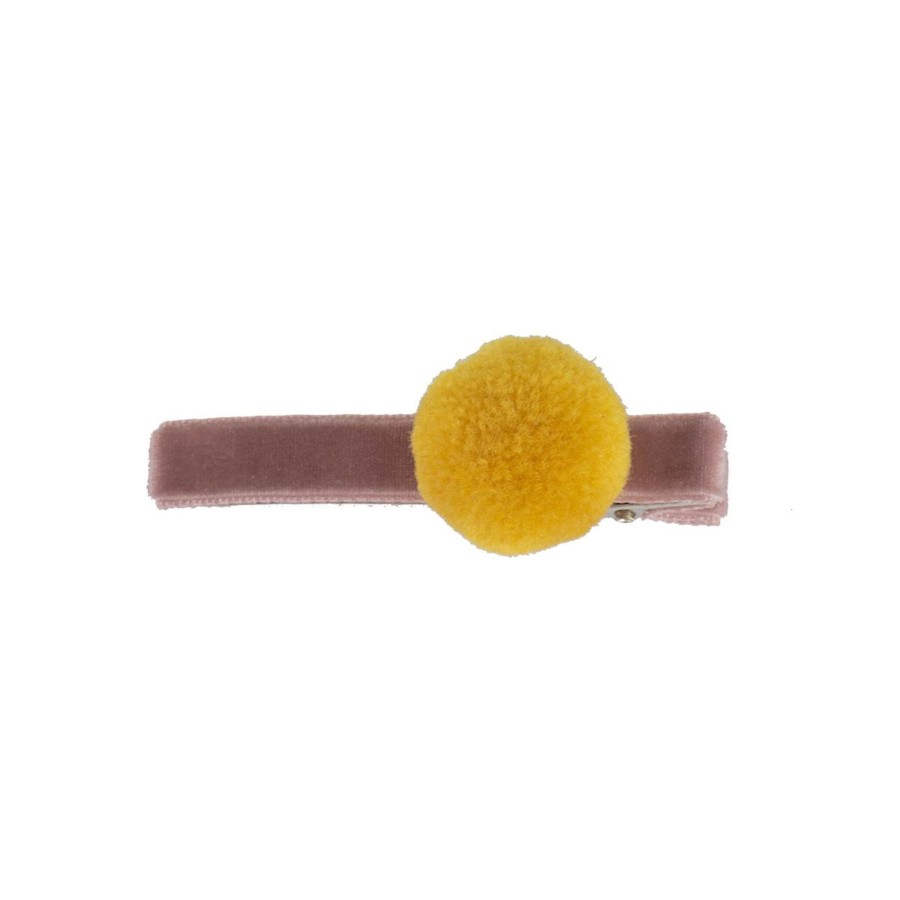 Clothing & Accessories Bon Dep Hair Accessories | Alligator Hair Clip In Dusty Pink With Yellow Pom Pom By Bon Dep