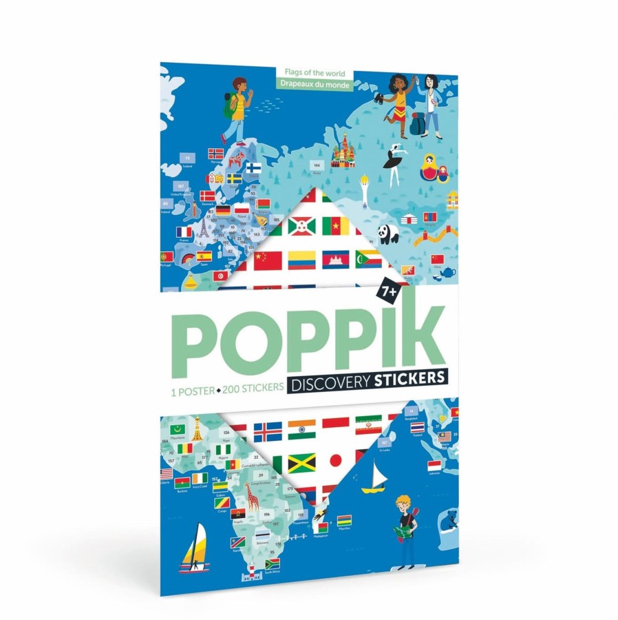 Play & Learn Poppik Stamps & Stickers | Giant Activity Sticker Poster - Flags Of The World With 200 Repositionable Stickers By Poppik