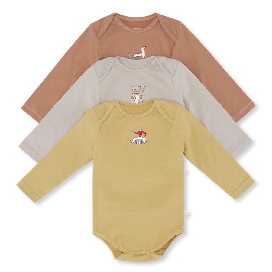 Clothing & Accessories Konges Slojd Tops & Bottoms | Cue 3 Pack Embroidery Bodysuit | Tan, Mustard & Beige