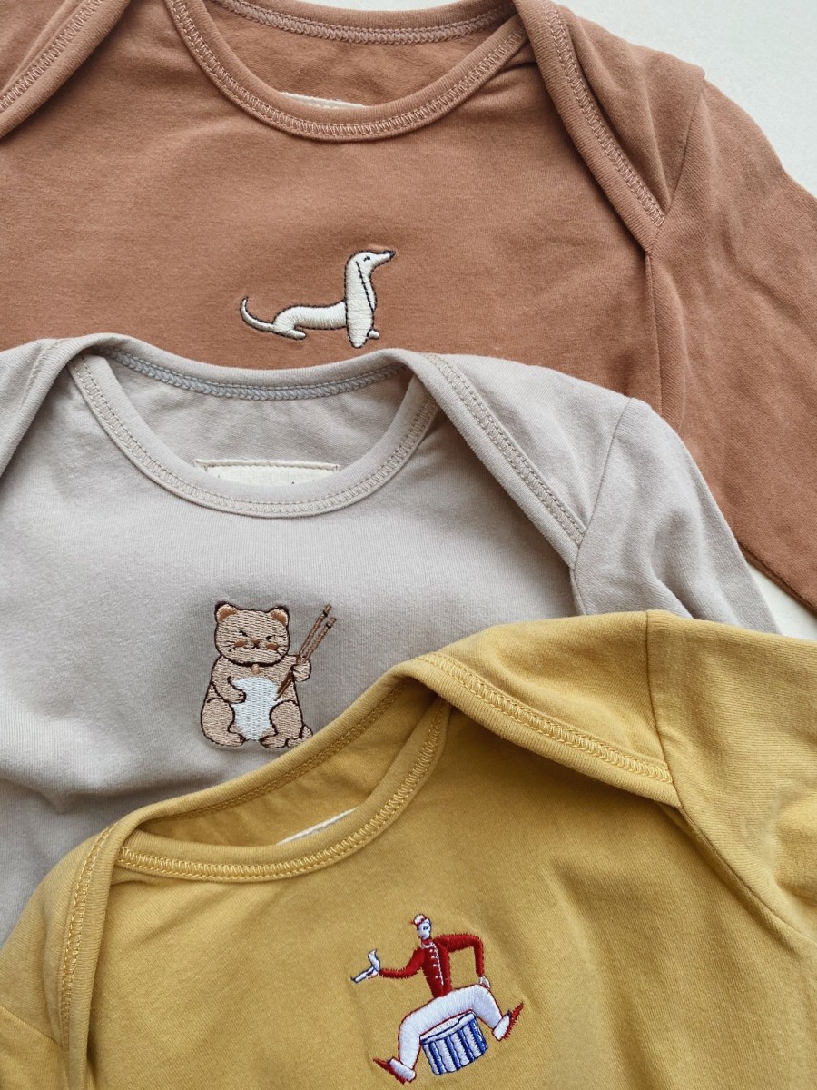 Clothing & Accessories Konges Slojd Tops & Bottoms | Cue 3 Pack Embroidery Bodysuit | Tan, Mustard & Beige