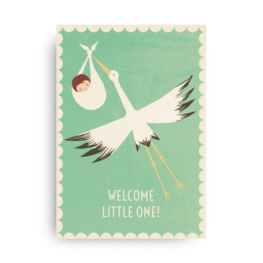 Gifts MONIMARI Eid Gift Shop | Welcome Little One New Born Postcard By Monimari | Vintage Green