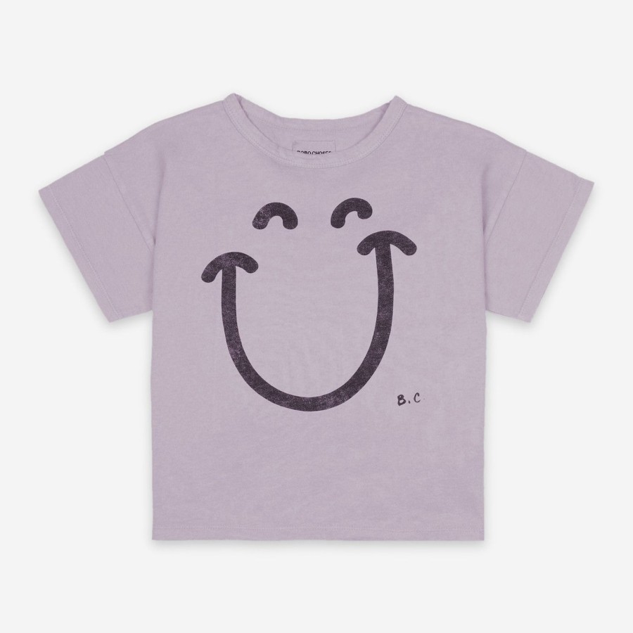 Clothing & Accessories BOBO CHOSES Tops & Bottoms | Big Smile Lilas Organic Cotton Short Sleeve T-Shirt