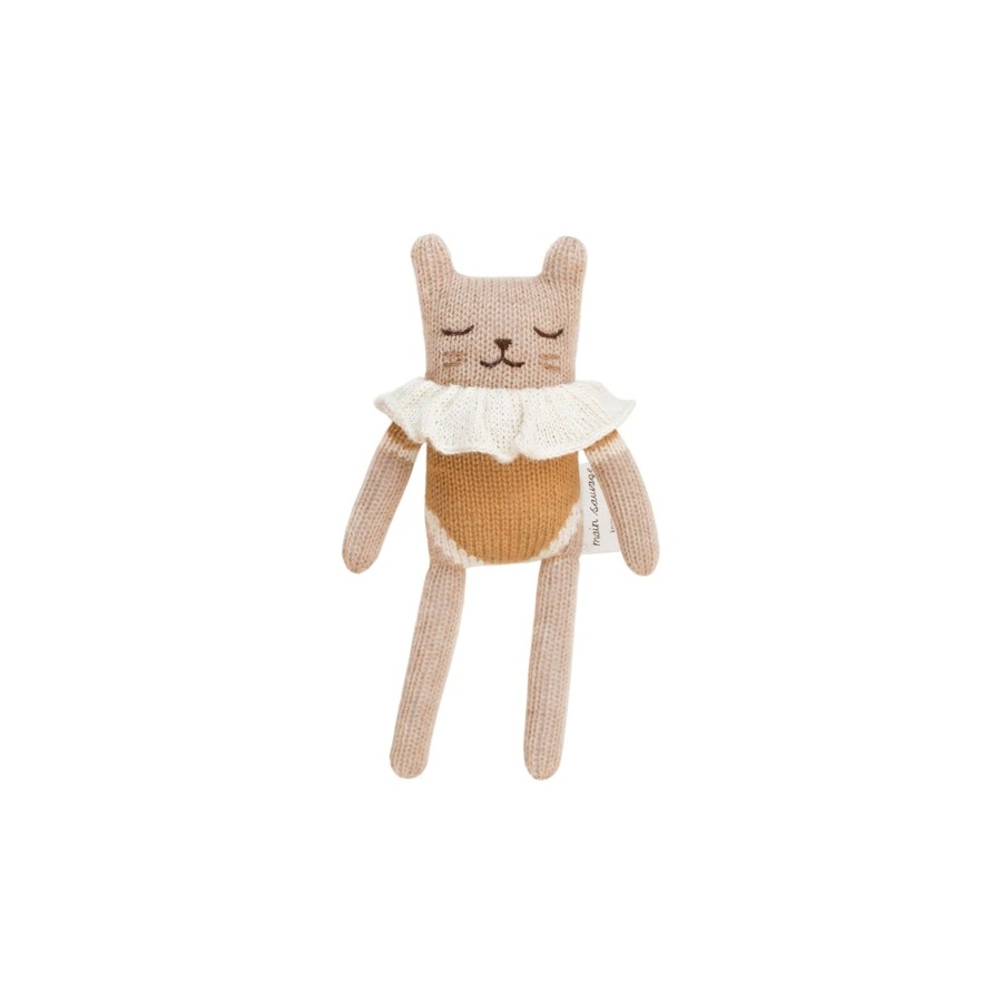 Gifts Main Sauvage Little Treats | Kitten Knitted Soft Toy In Ochre Bodysuit