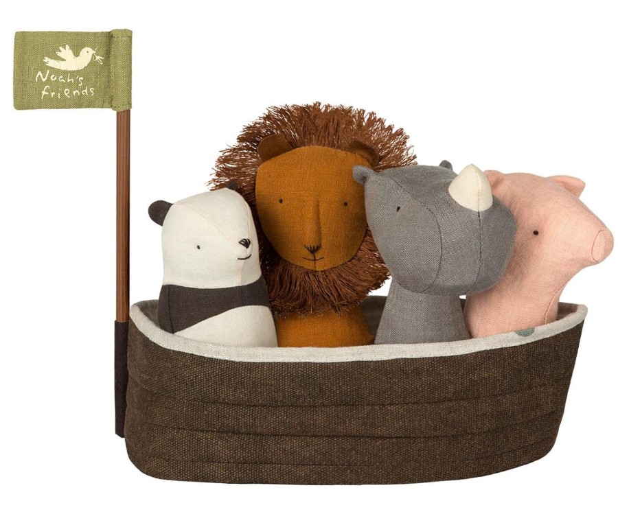 Gifts Maileg Gifts For Newborns | Noah'S Ark With 4 Mini Animals Rattles