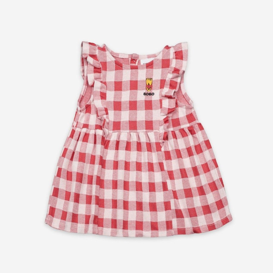 Clothing & Accessories BOBO CHOSES Tops & Bottoms | Vichy Jersey Ruffle Organic Cotton Baby Dress