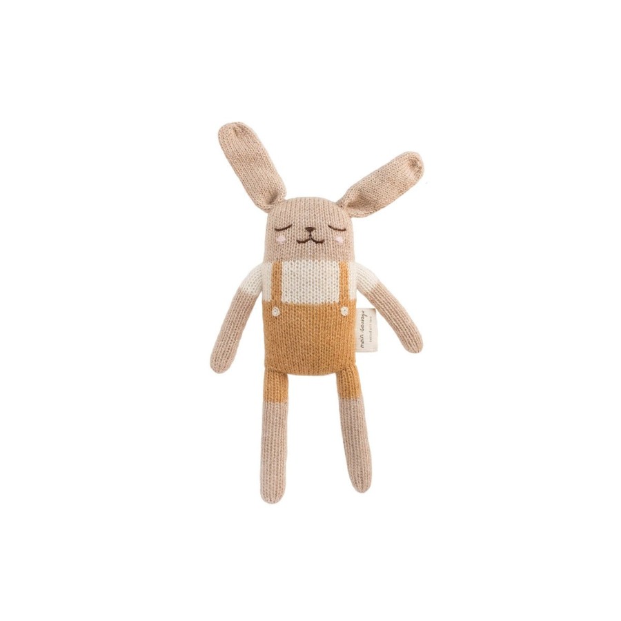 Baby Main Sauvage Soft Toys | Bunny Knitted Toy In Ochre Overalls