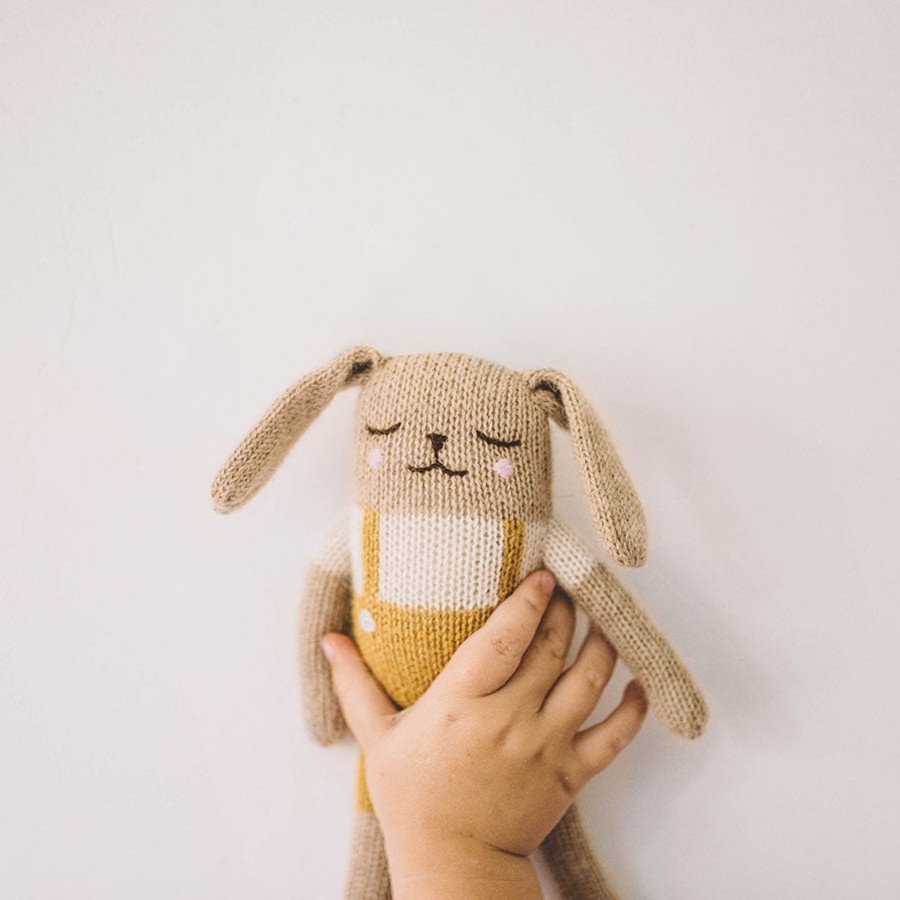 Baby Main Sauvage Soft Toys | Bunny Knitted Toy In Ochre Overalls