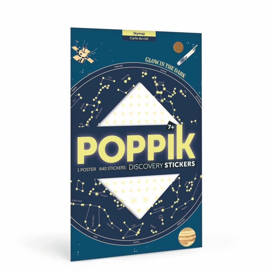 Play & Learn Poppik Stamps & Stickers | Giant Activity Sticker Poster - Sky Map Glow In The Dark With 640 Repositionable Stickers By Poppik