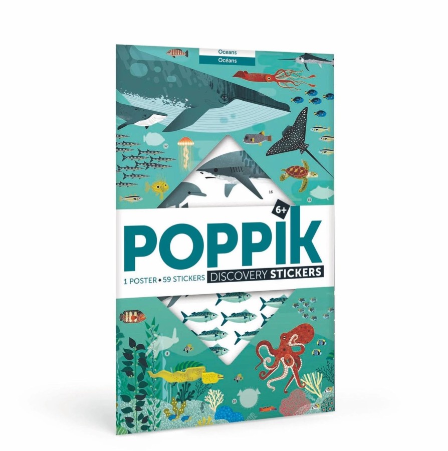 Play & Learn Poppik Activity, Colouring & Sticker Books | Giant Activity Sticker Poster - Oceans With 59 Repositionable Stickers By Poppik