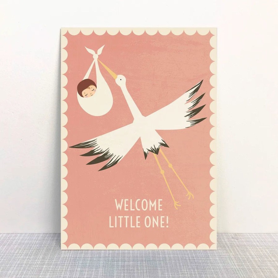 Gifts MONIMARI Cards & Birthday Invitations | Welcome Little One New Born Postcard By Monimari | Vintage Rose