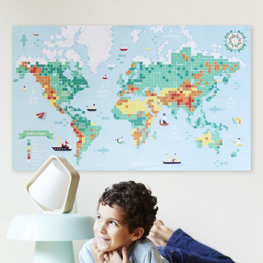 Play & Learn Poppik Stamps & Stickers | Giant Activity Sticker Poster - World Map With 1600 Repositionable Stickers By Poppik