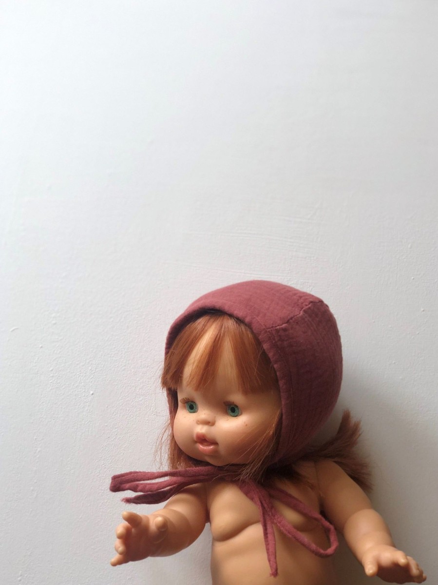 Play & Learn TadaaamBrand Dolls & Accessories | Cotton Gauze Round Bonnet For Minikane X Gordis 34Cm Dolls | Burgundy