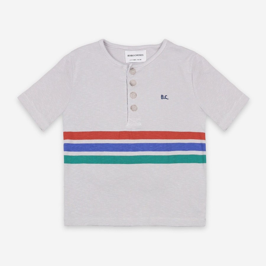 Clothing & Accessories BOBO CHOSES Tops & Bottoms | Stripes Buttoned Organic Cotton T-Shirt