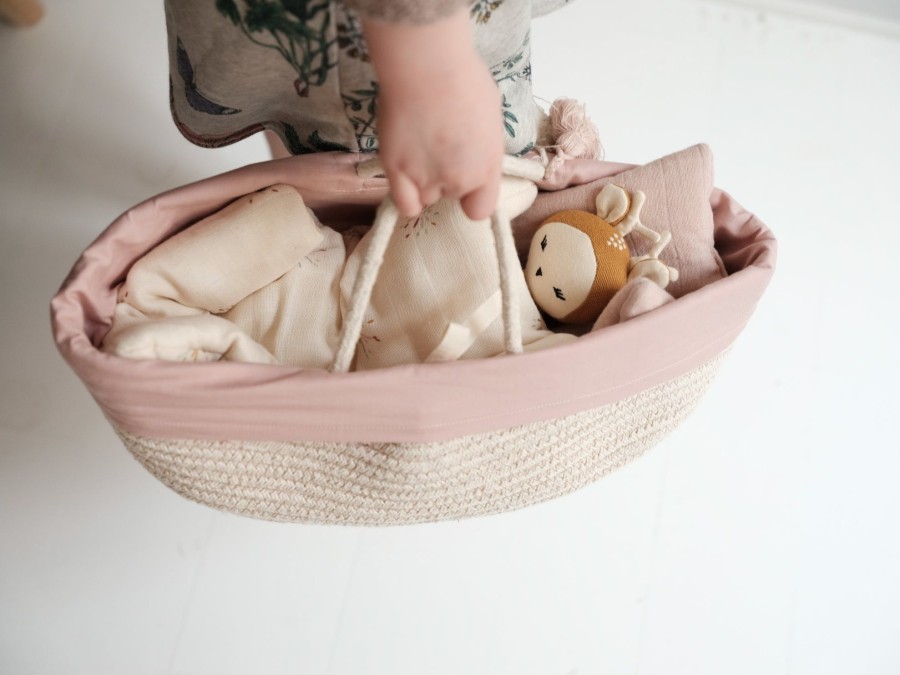 Play & Learn Fabelab Dolls & Accessories | Organic Doll Basket With Cover | Mauve