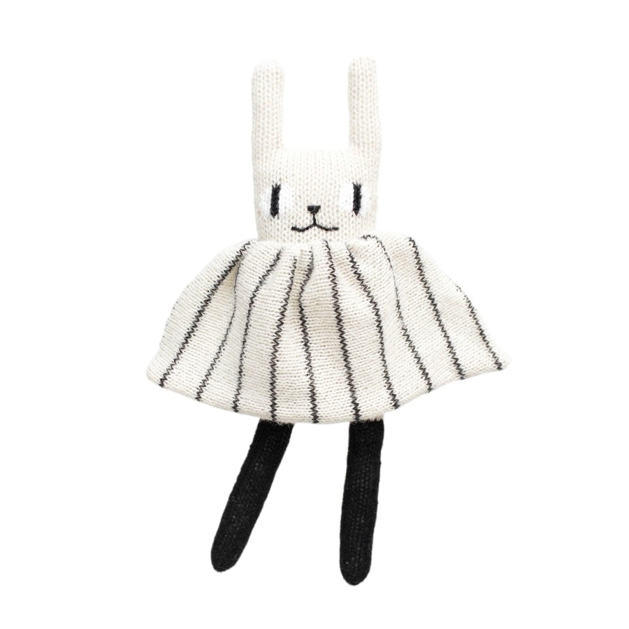 Gifts Main Sauvage Little Treats | Rabbit Knitted Soft Toy In Black And White Striped Dress