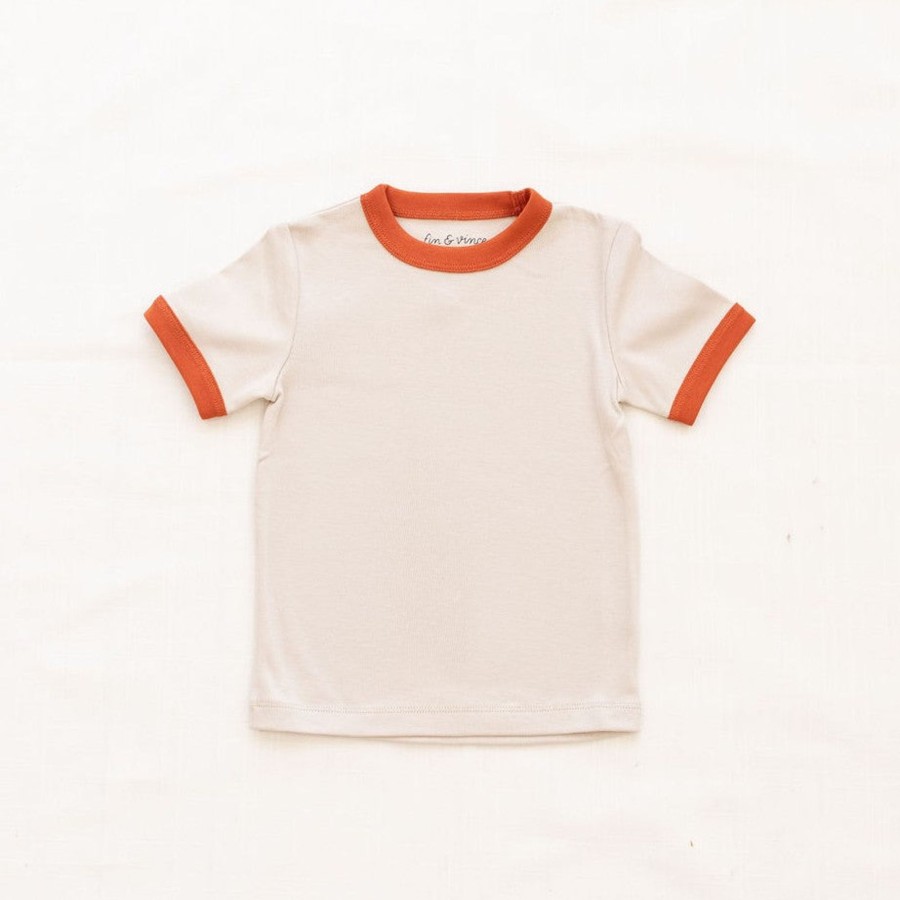 Clothing & Accessories Fin & Vince Tops & Bottoms | Retro Tee | Oatmeal W/ Red Rock Trim