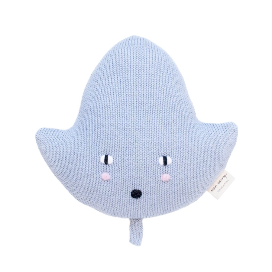 Gifts Main Sauvage Little Treats | Mini Leaf Knitted Cushion In Baby Blue