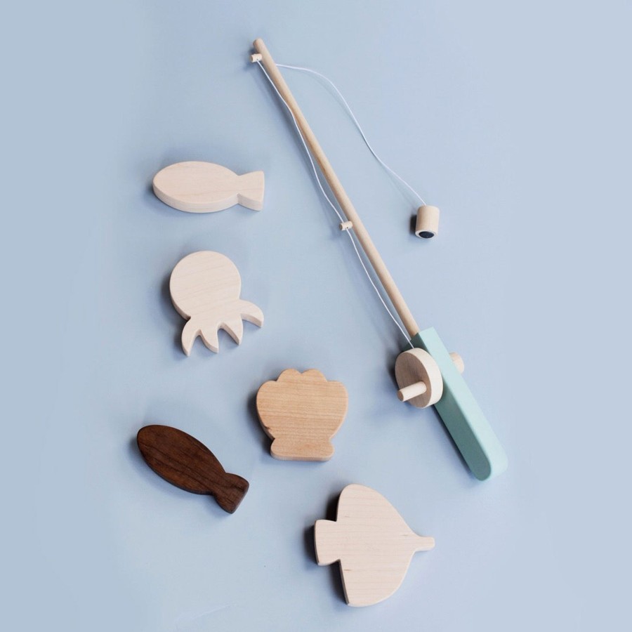 Play & Learn Tangerine Studio Wooden Toys | Magnetic Fishing Set | Mint