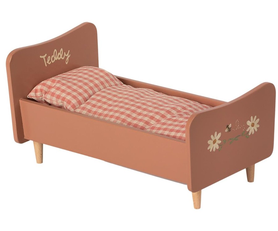 Play & Learn Maileg Pretend Play | Rose Wooden Bed, Teddy Mum