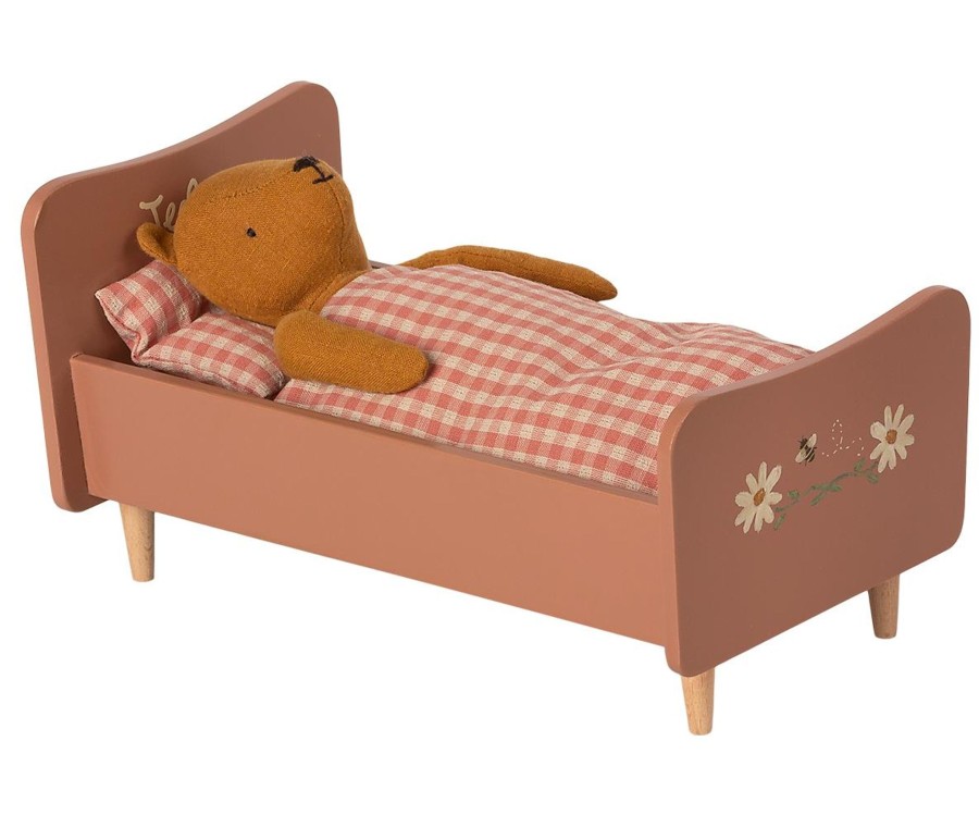 Play & Learn Maileg Pretend Play | Rose Wooden Bed, Teddy Mum