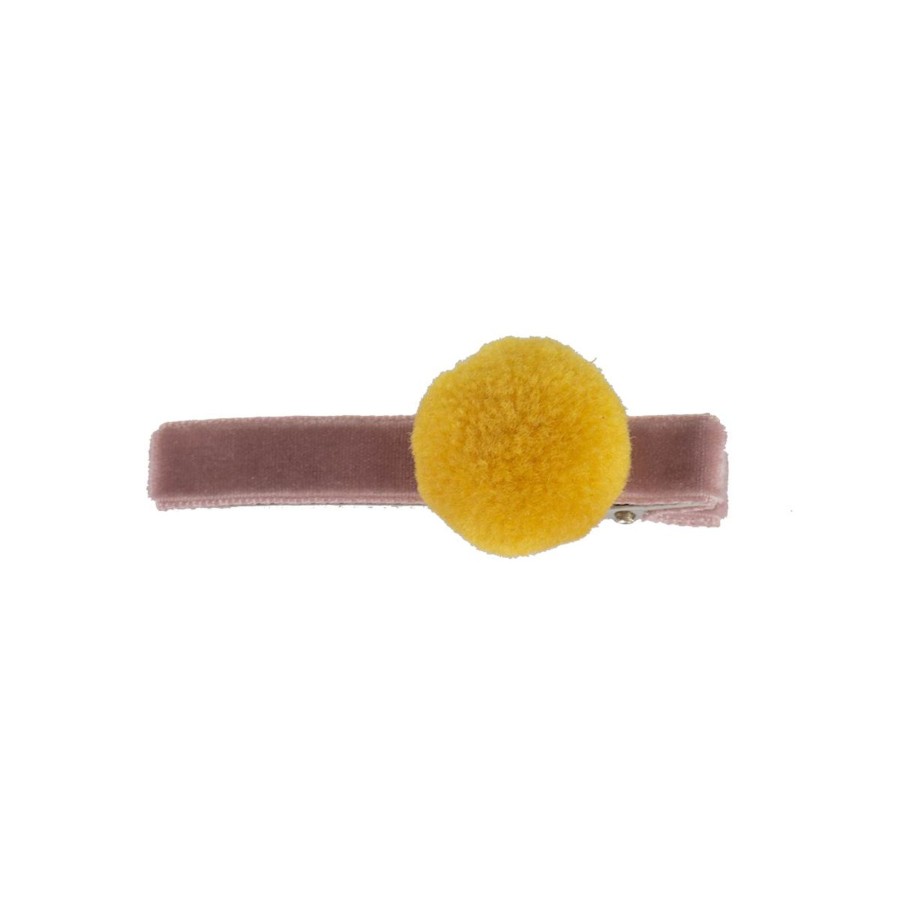 @Home Bon Dep Valentines | Alligator Hair Clip In Dusty Pink With Yellow Pom Pom By Bon Dep