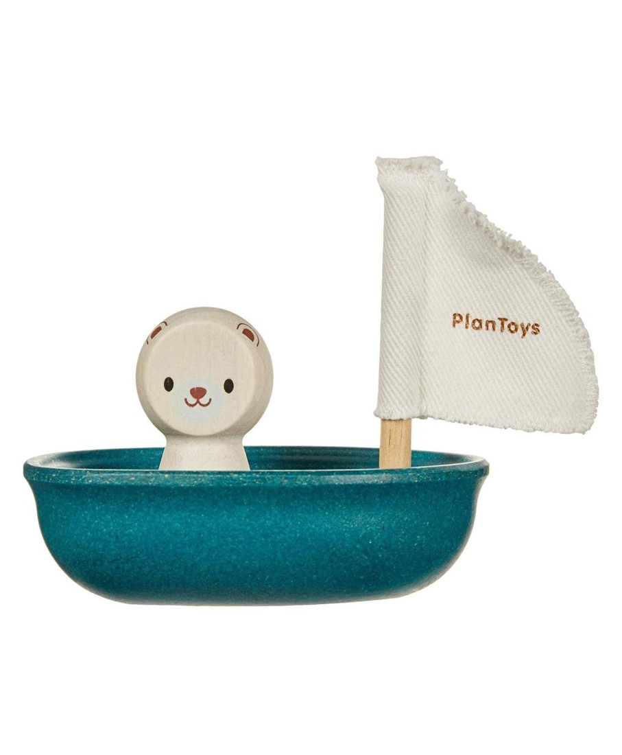 Play & Learn Plan Toys Bath Toys | Polar Bear Sailing Boat