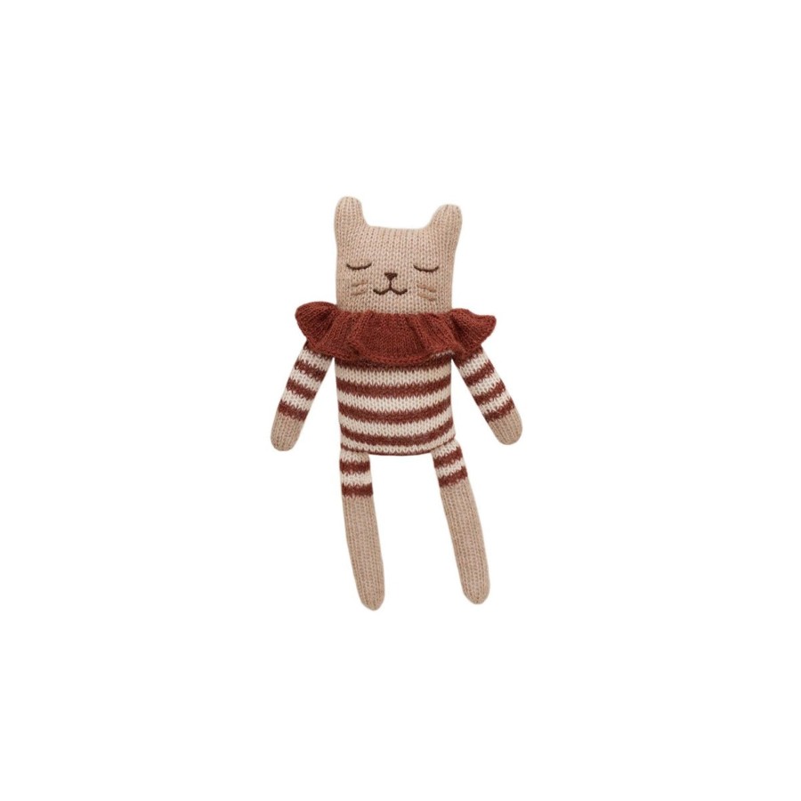 Gifts Main Sauvage Little Treats | Kitten Knitted Toy In Sienna Striped Romper