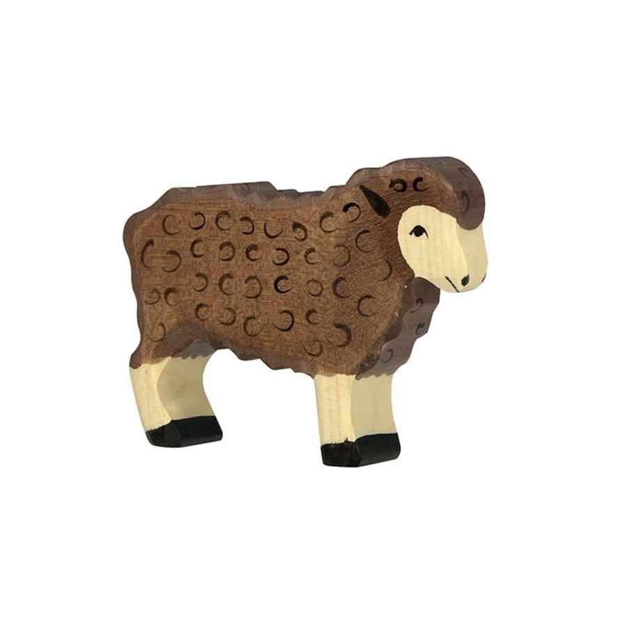 Play & Learn Holztiger Wooden Figures | Black Standing Sheep Wooden Figure