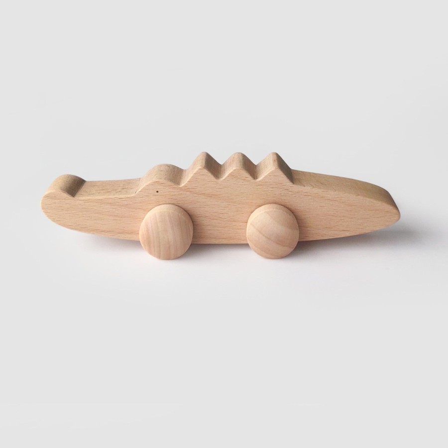 Play & Learn Tangerine Studio Wooden Toys | Wooden Crocodile With Wheels