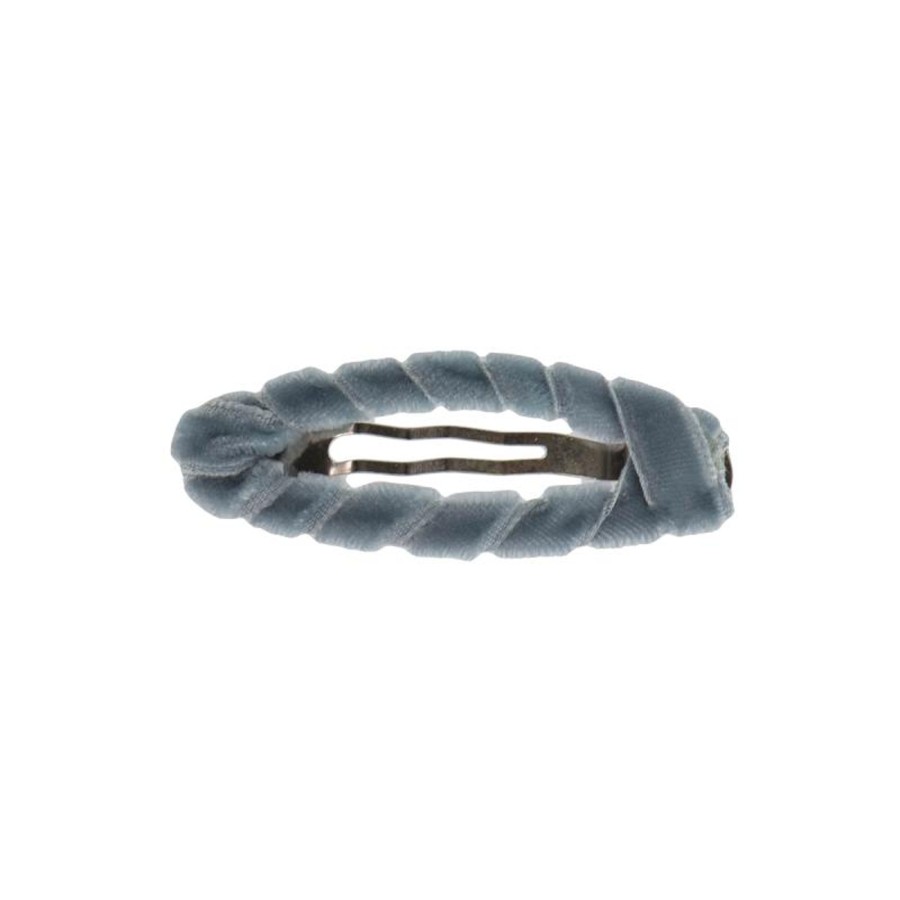 Clothing & Accessories Bon Dep Hair Accessories | Snap With Velvet Ribbon In Dusty Greyblue By Bon Dep