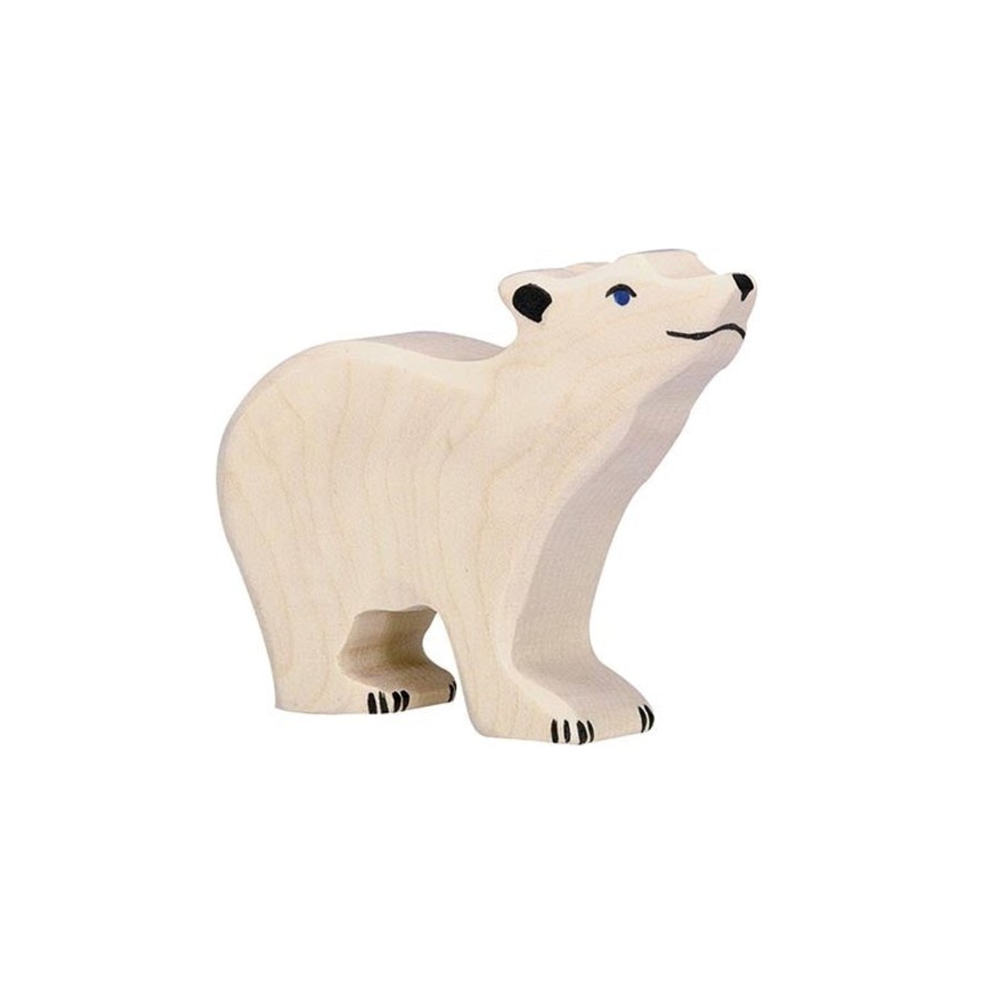 Play & Learn Holztiger Wooden Figures | Small Head Raised Polar Bear Wooden Figure