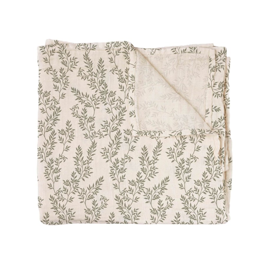 Baby Main Sauvage Blankets & Swaddles | Bay Leaves Print Muslin Swaddle Blanket