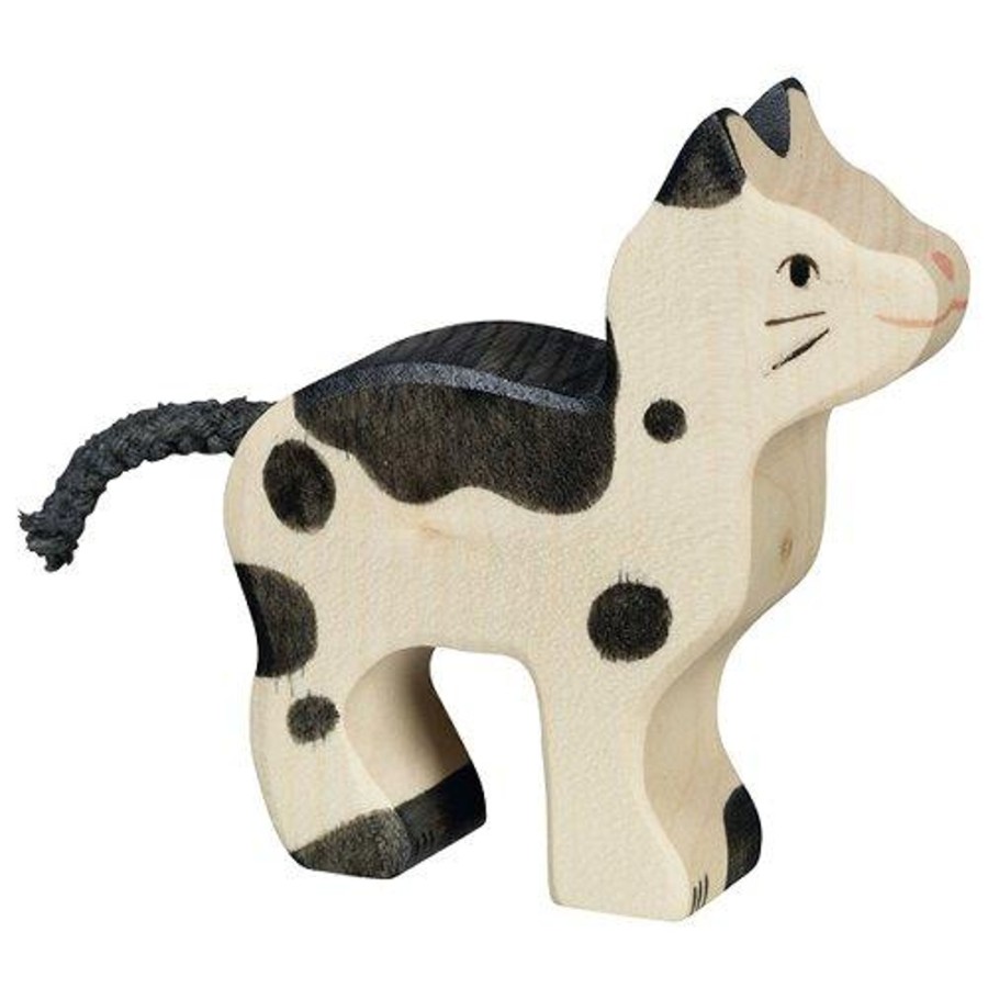 Play & Learn Holztiger Wooden Toys | Small Black And White Cat Wooden Figure