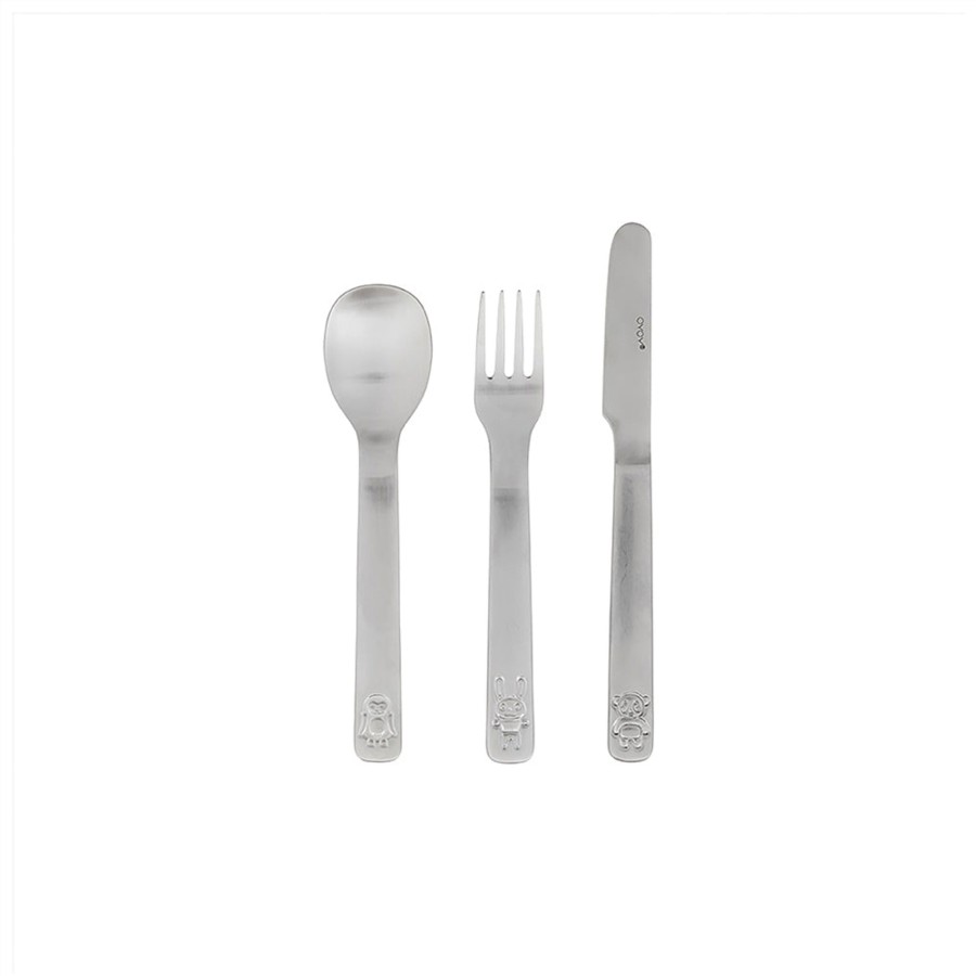 Baby OYOY Baby Mealtime | Cutlery Set We Love Animals - Brushed Steel