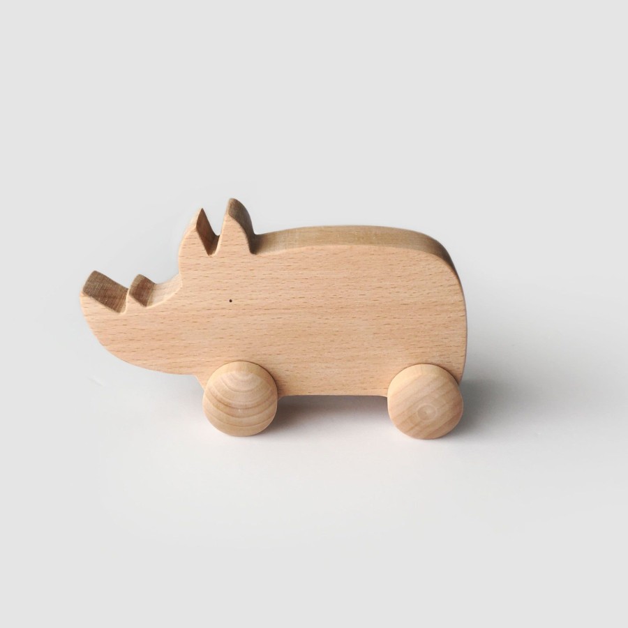 Play & Learn Tangerine Studio Wooden Toys | Wooden Rhino With Wheels