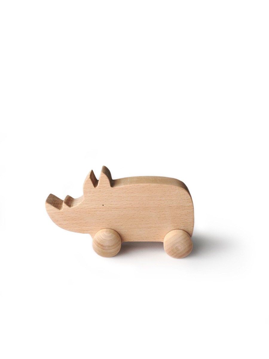 Play & Learn Tangerine Studio Wooden Toys | Wooden Rhino With Wheels