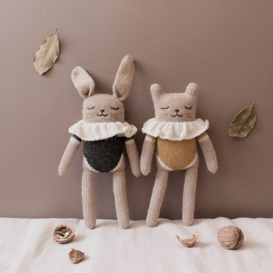 Baby Main Sauvage Soft Toys | Kitten Knitted Soft Toy In Ochre Bodysuit