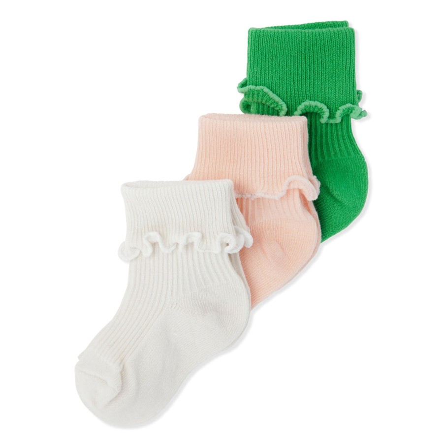 Clothing & Accessories Konges Slojd Socks, Booties & Tights | Rib Frill Socks Pack Of 3 | Summer Green