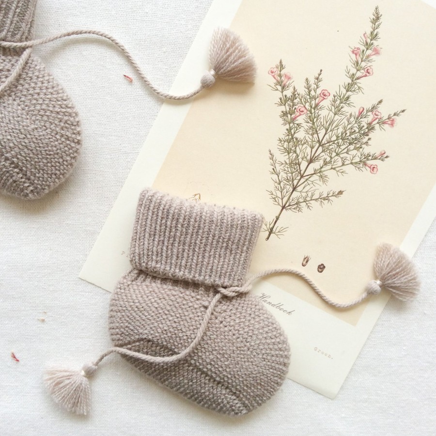 Clothing & Accessories Gentil Coquelicot Socks, Booties & Tights | Knitted Booties With Embroidered Pouch - Taupe