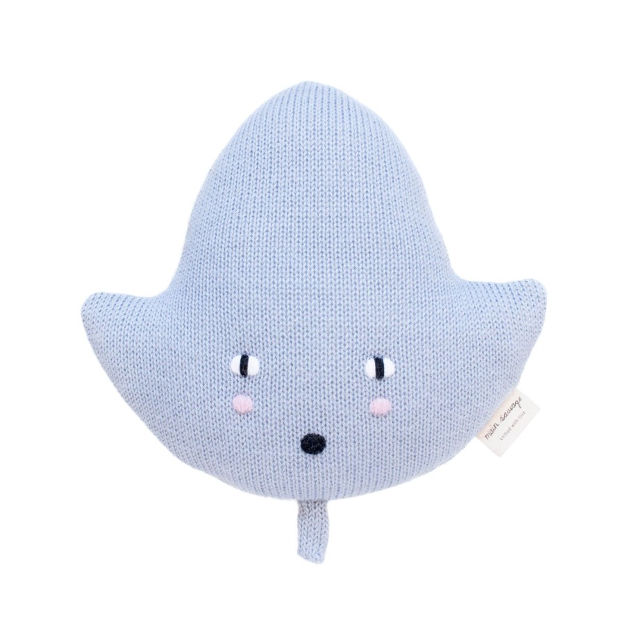 Baby Main Sauvage Soft Toys | Mini Leaf Knitted Cushion In Baby Blue