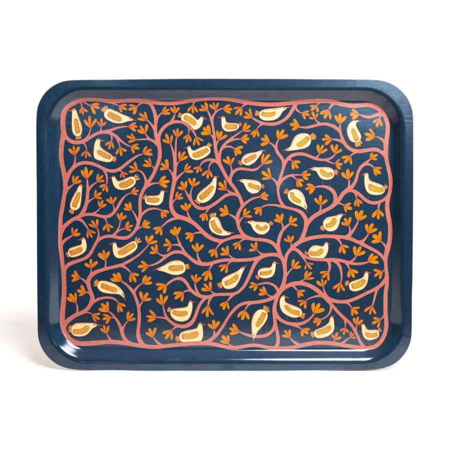 @Home Mia Nilsson Trays | Tree And Bird Illustrated Tray In Navy By Mia Nilsson