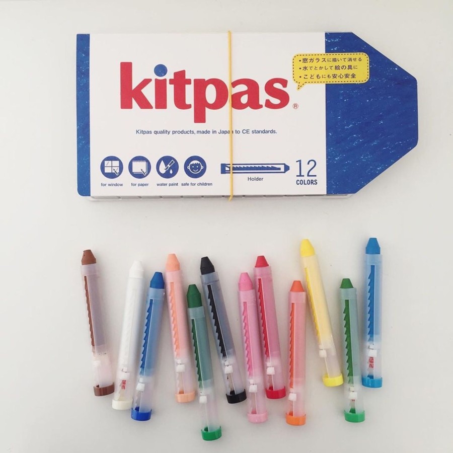 Play & Learn Kitpas Chalk & Crayons | Large Crayons In Holder By Kitpas (12 Colours)