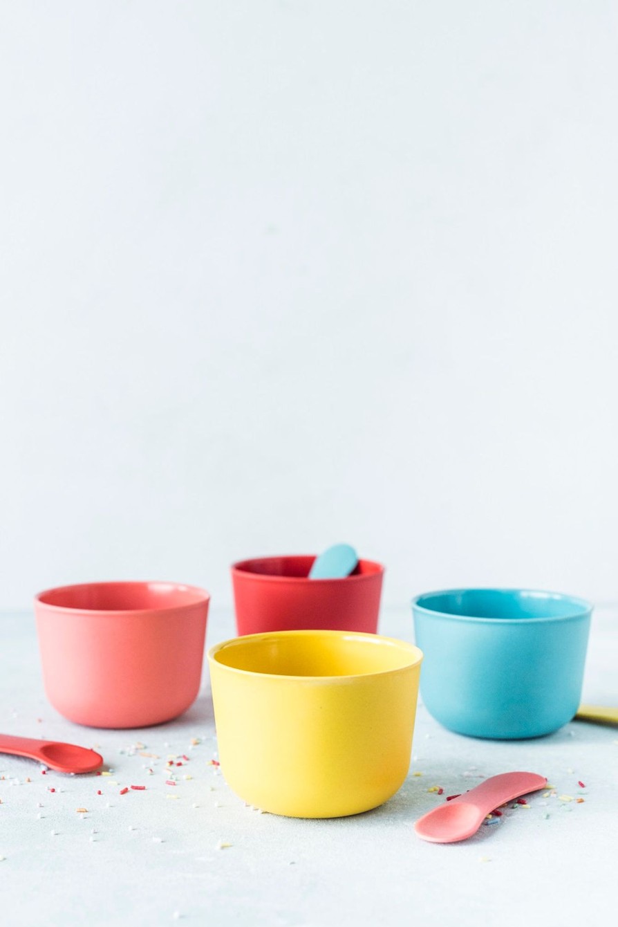 @Home Ekobo Dinnerware Sets | Bamboo Retro Ice Cream Set | Coral, Lagoon, Lemon, Tomato