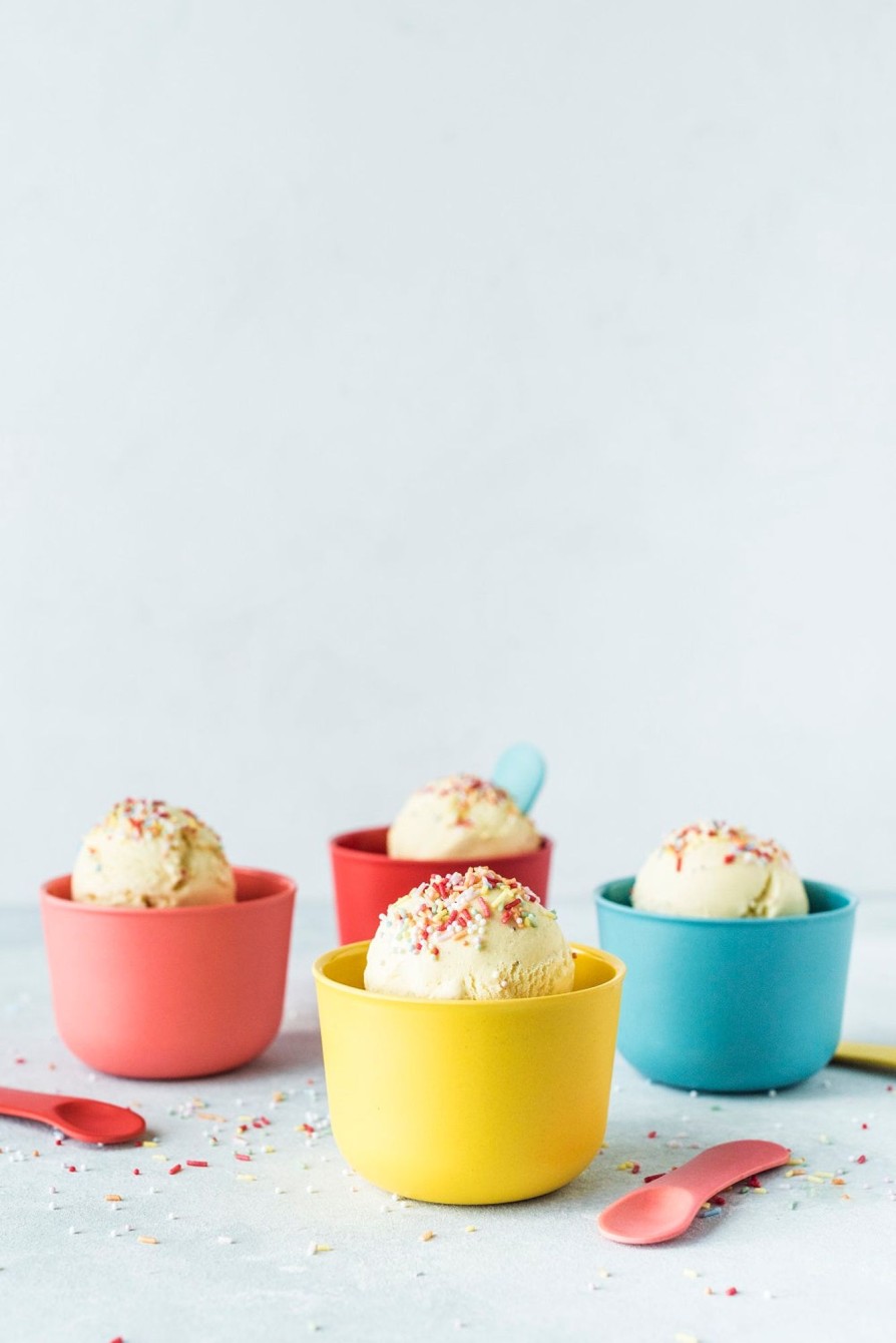 @Home Ekobo Dinnerware Sets | Bamboo Retro Ice Cream Set | Coral, Lagoon, Lemon, Tomato